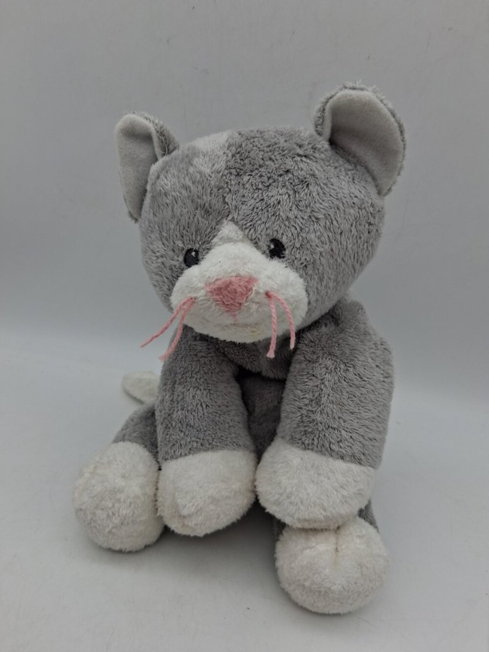 TY Pluffies PURSLEY Gray Cat Embroidered Sewn Eyes Plush Stuffed Kitty 2008